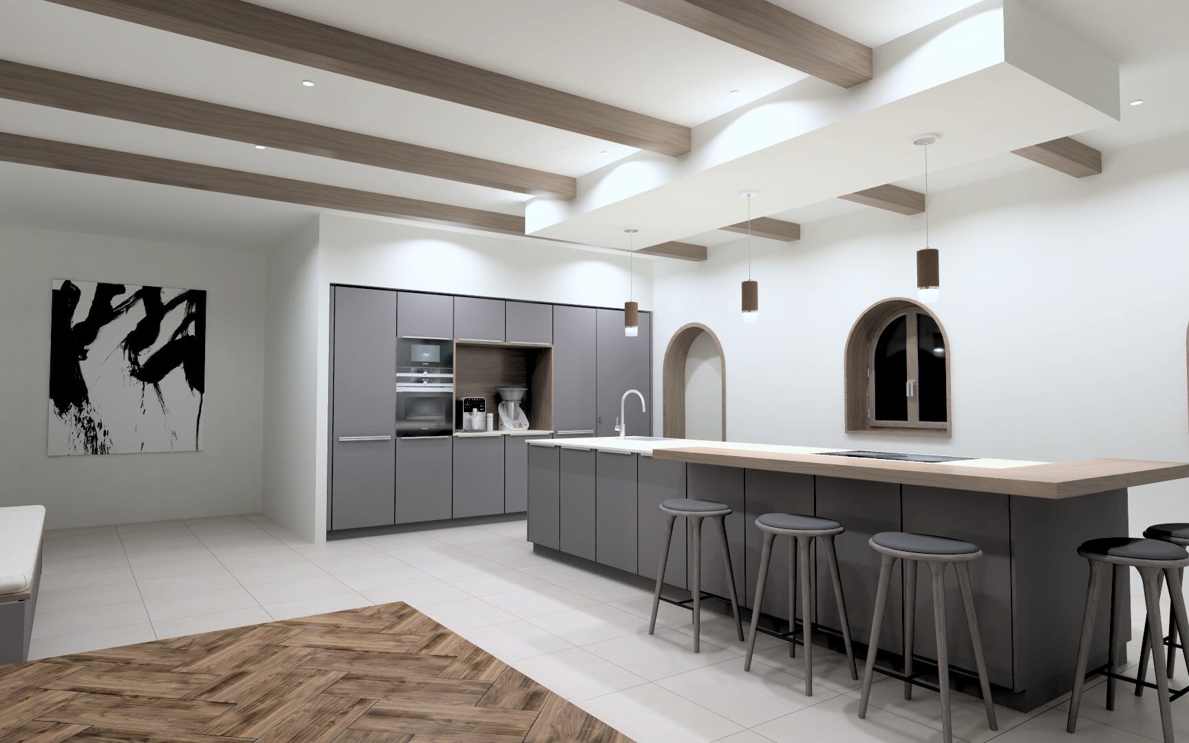 Wohnraumkonzept für Küche als 3D Rendering